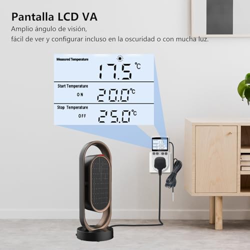 Enchufe de termostato digital VA pantalla LCD salida 16A controlador de temperatura programable 6