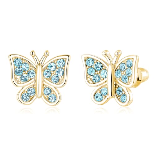 Image of Crystal Butterfly Earrings,Inlaid with Zirconia,Hypoallergenic Children's Diamond Silver Earrings,Birth Gift Birthday Valentine's Day Mother's Day Graduation Gift