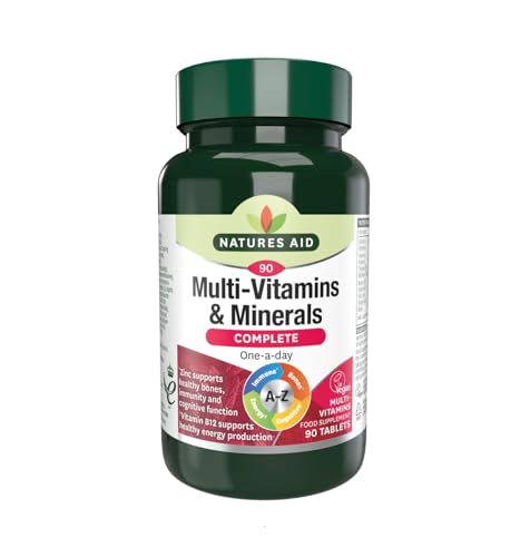 Natures Aid Multivitamines et Minéraux Comprimés - Végétalienne Végan Vitamine A, C, D, E et un complexe complet de vitamines B Plus calcium, magnésium, fer, zinc - Supplément Capsules de 90 Jours