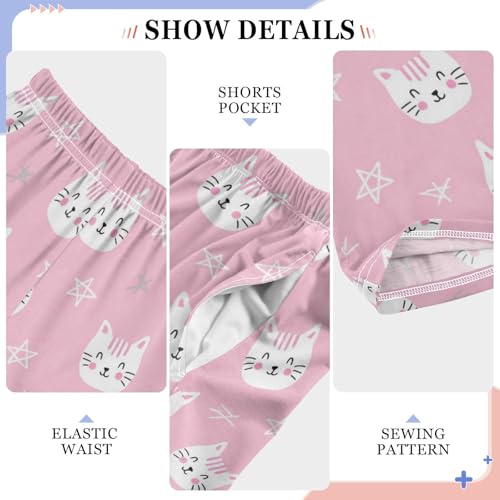 J JOYSAY Cartoon Cat Star Pink Pajamas Pants Soft Long Pajama Bottoms Lounge Sleep Pants Size S-XL4