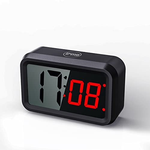 Digital Clock Battery Operated with Unique 1.2'' LED / 1.8'' LCD Auto Display, Small Cordless Alarm Clock for Bedroom Wall Travel (Red Display)