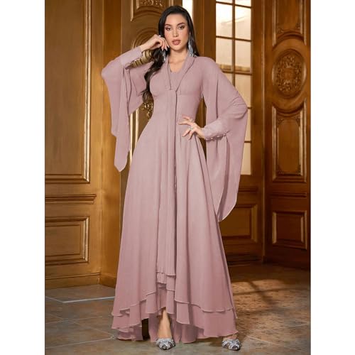 Image of TOLEEN Casual Dresses for Women Long Sleeve Flowy Swing Chiffon Maxi Dresses Pink, X-Large
