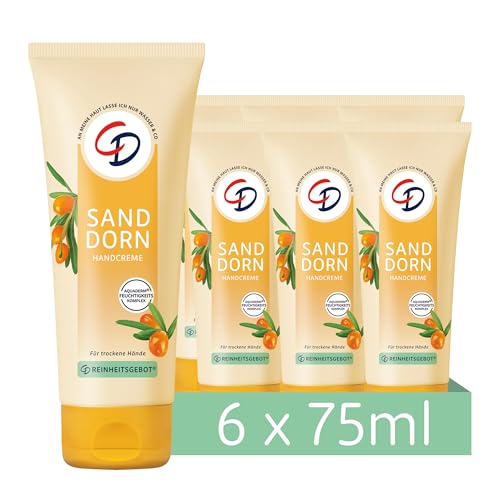 CD Handcreme Sanddorn 75 ml/Handcreme für trockene Haut im 6er Vorratspack (6 x 75 ml)/VEGAN