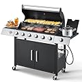 MELLCOM Upgraded 60,000 BTU Stainless Steel Burner Barbecue Grill, 6 Burner BBQ Propane Gas Grill with Side Stove & Cast Iron Grates for Patio, Camping, Outdoor Cooking