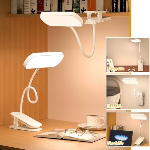 Image of XERGY LED Clip-On Book Light - 3 Color Modes | Dimmable | Type-C Rechargeable | 80H Long Battery | Eye-Caring Flexible Reading Lamp for Bed, Desk & Travel (White)