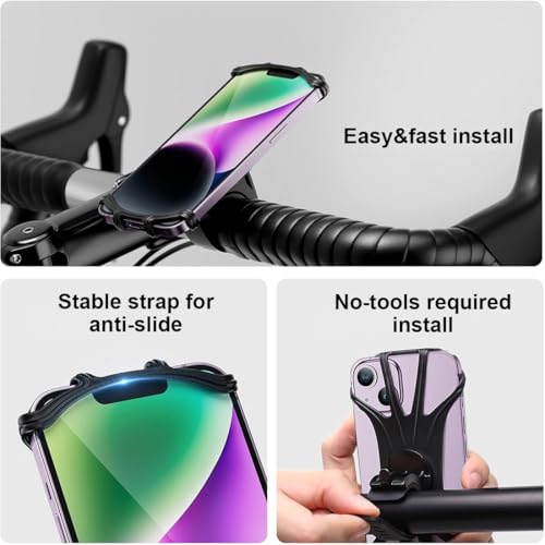 KIRZAX Soporte Movil Bicicleta,360° Rotación Soporte Movil Moto Bici, Anti Vibración Porta Telefono Motocicleta,Soporte Desmontable,Ajustable Silicona 4.5"-7.0", Negro - imagen 3