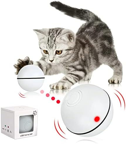 Pakoo Interactive Cat Toys Ball Smart Automatic Rolling Kitten Toys USB Rechargeable Motion Ball + Spinning Led Light with Timer Function The Best Entertainment Exercise Gift for Your Kitty