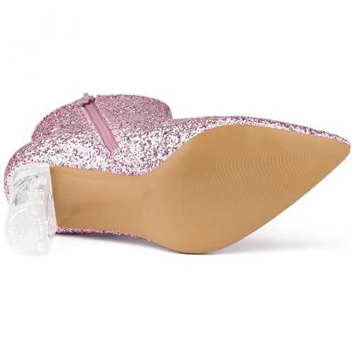 Allegra K Women's Clear Block Heel Glitter Pink Ankle Boots 8 m US by Allegra K - Image 6