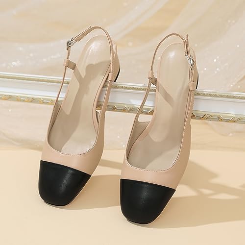 Zamikoo Cap Toe Slingback Block Heels for Women, Square Toe Chunky Low Heel Pumps, 2 Inches Genuine Leather Two Toned Shoes4