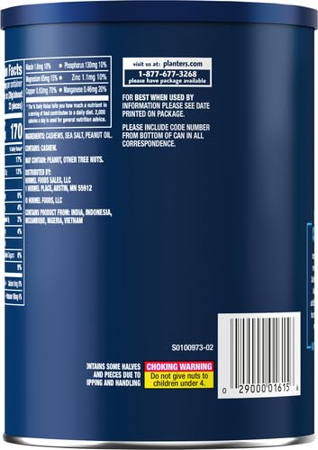 Image of PLANTERS Deluxe Salted Whole Cashews, Party Snacks, Plant-Based Protein, Quick and After School Snack, Roasted Cashew Flavored with Sea Salt, Bulk Nuts, Kosher, 1lb 2.25oz Canister (Pack of 4)