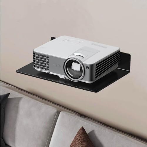 Image of OrganizeMee 30.5 x 21.5 x 4 cm Wall Mount Floating Shelf for Set Top Box, Metal L-Shaped Bracket with Cable Hole & 3 Screw Holes, (Grey)