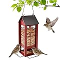 Hanging Bird Feeder for Outdoors, Metal Bird Seed Feeder with Roof, Large Capacity Wild Bird Feeder for Garden Yard Patio, Squirrel Resistant Easy Refill Bird Feeder