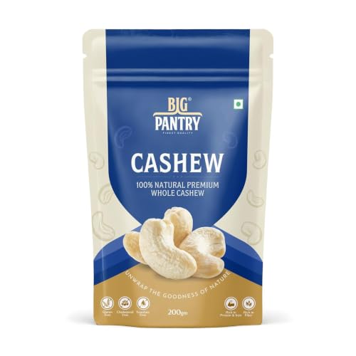Image of BIG Pantry Raw Cashew Nuts 200g | Whole Kaju | Natural Raw Cashews | Protein Rich Dry Fruit | Gluten Free | Plant-Based Snack | Healthy Everyday Nut (Pack of 1)