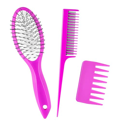 Stylemate Wig Brush Comb Set 3pcs Professional Styling Extension Brush Kit with Travel Size for Human and Synthetic Hair Smoothing Parting Section