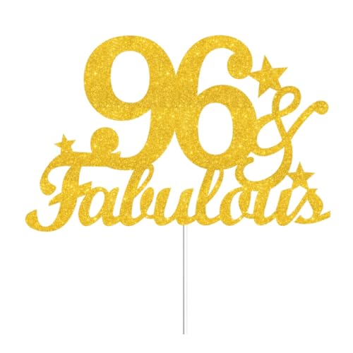 JUTTIRA 96 & Fabulous Cake Toppers Gold Glitter, Happy 96th Birthday Cake Topper Cheers to 96 Years Old Bday Decoration, Ninety-six and Fabulous Cake Decorations for 96 Birthday Anniversary Party