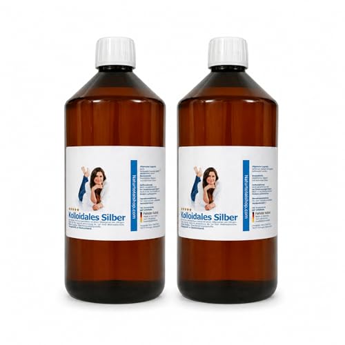 Natur Total Kolloidales Silber 100 PPM [XL 2er Set] I 2 mal PET Laborflaschen Silberwasser Colloidal Silver à 1000ml