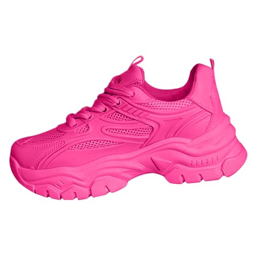 Zapatillas gruesas de cuña de color sólido para mujer, de malla, transpirables, antideslizantes, para trabajo, con ascensor, para correr, con cordones, zapatos casuales de moda, adecuados para campus