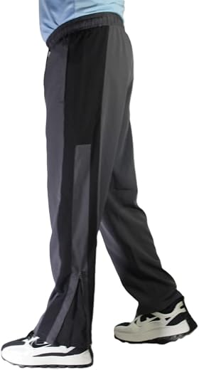 Men’s Premium Dark Grey-Black Track Pants | Lightweight Quick-Dry Sports Lower | Side Zip Joggers with Dual-Tone Design | ...