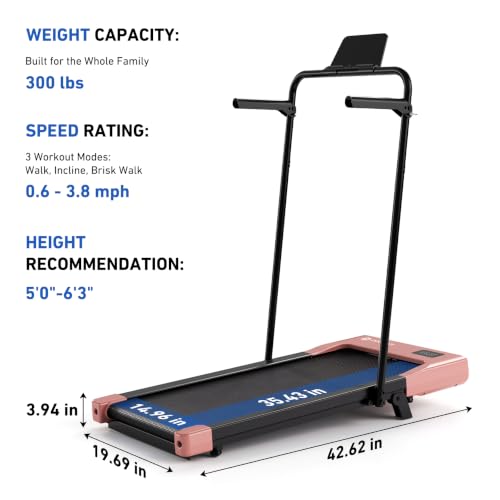Image of DeerRun Walking Pad Treadmill, 7% Incline Foldable Treadmill with Handlebar | Quiet Under Desk Treadmill with Handlebar, 2.5HP & 3.8MPH, 300 lbs Capacity for Home Office Walking with App