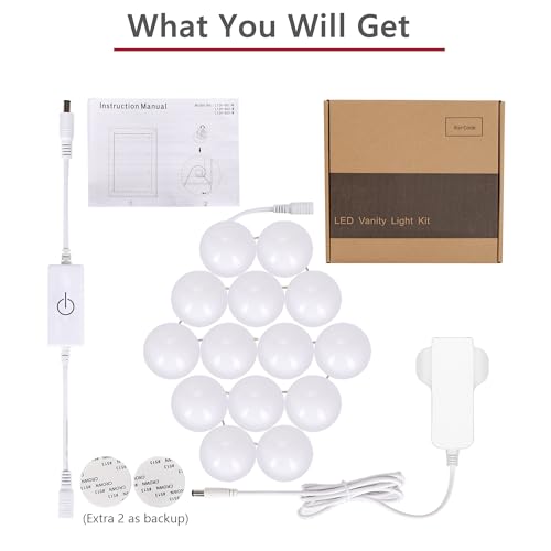 Star Vision 14-Bulb Vanity Lights for Mirror, DIY LED Makeup Lights Kit with Double-Sided Stickers, Includes a Plug-in Power Adaptor & a Touch Dimmer, 6,500K, 1350 Lumens, 6 Meters Length - Cosy Home Interiors Star Vision 14-Bulb Vanity Lights for Mirror, DIY LED Makeup Lights Kit with Double-Sided Stickers, Includes a Plug-in Power Adaptor & a Touch Dimmer, 6,500K, 1350 Lumens, 6 Meters Length - Image 6