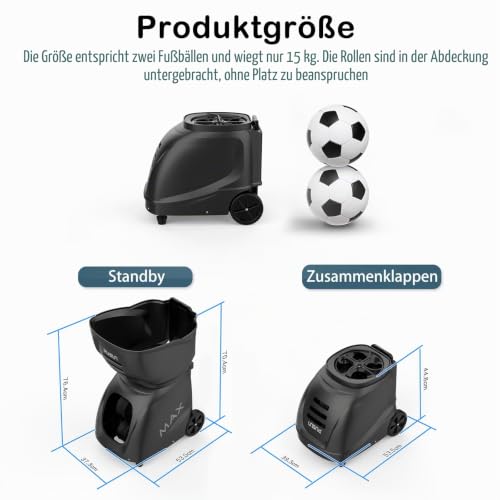 PUSUN PT-MAX C Tennisballmaschine - Profi Ballwerfer mit APP-Steuerung (App für Apple Watch), 28 Landepunkte & 26 Modi, Smart Trainer für alle Spielniveaus mit variablem System (5-7 Std.) (Schwarz)