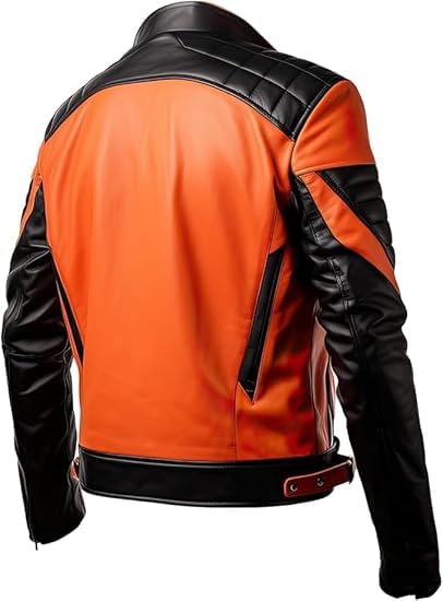 Black & Orange Cafe Racer Bomber 90s Motorcycle Retro Vintage Biker Leather Jacket2