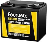 12V 50Ah LiFePO4 Lithium Battery - Built In 50A BMS, 5000+ Deep Cycles Lithium Iron Phosphate Battery Great For Winter Power Shortage, RV, Marine, Trolling Motor, Camping and Off Grid Applications