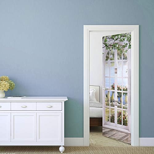 M.Z.A Door Decal Mural Sticker 3D Waterproof Self-Adhesive PVC Removable Garden Landscape Pattern Wall Art Wallpaper for Home Office Decoration 30.3"x78.7"