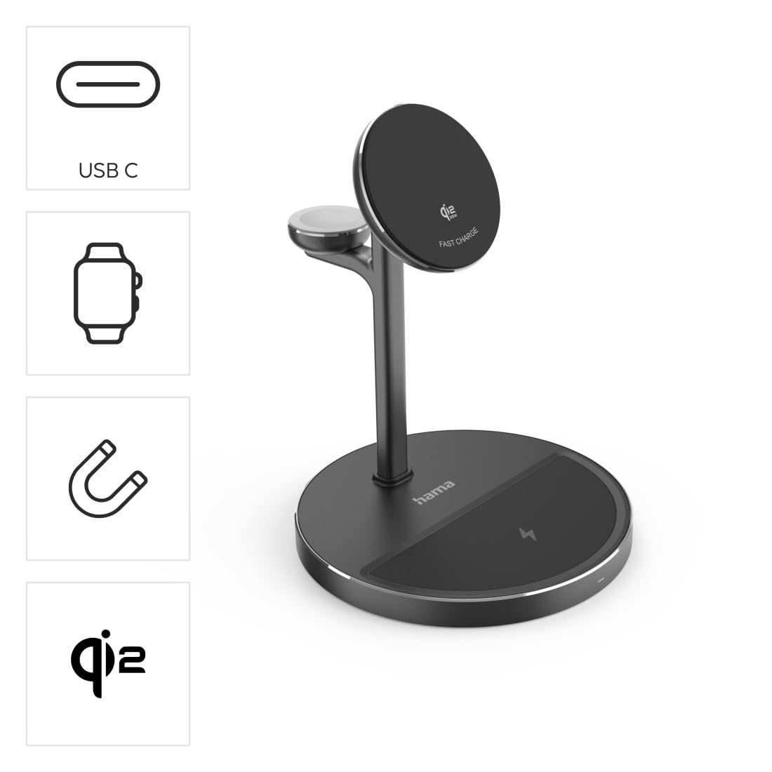Hama | Bezprzewodowa ładowarka Qi2 3 w 1 magnetyczna 15 W