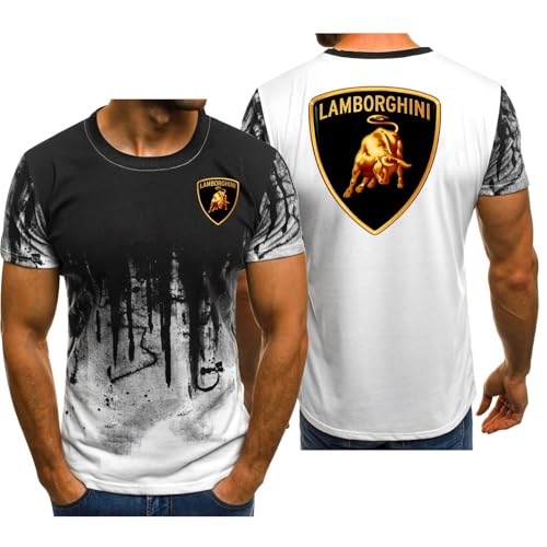 Hombres Camiseta Para Lam﻿bo.RGhi.ni, Para Hombre Con Degradado, Manga Corta De Secado Rápido, para Trail(White,M)