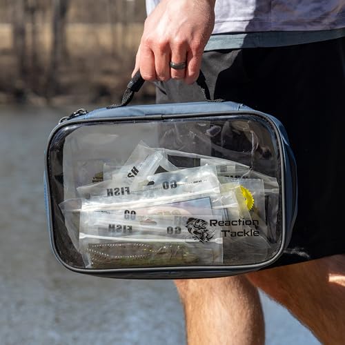 Image of Reaction Tackle Deluxe Bait Binder, Water Resistant Soft Bait Storage System for Soft Plastics and Rigs with Zippered Sleeves, Clear Bag