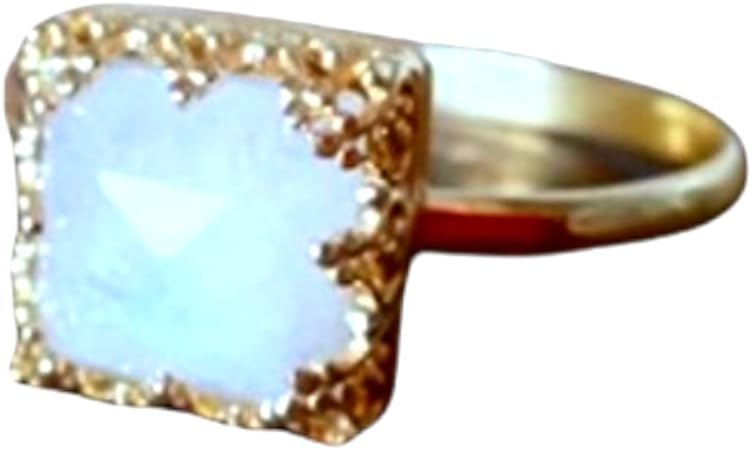 Square Ring- Rainbow Ring -Genuine Moonstone Ring - Stacking Ring- Bezel Set Ring-June Birthstone Ring -Gold ring