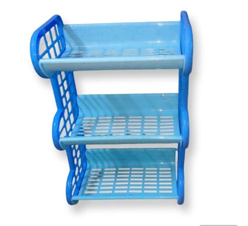 Image of Multipurpose 3-Layer Plastic Storage Compact Kitchen Organizer Combines Dish Rack Washing Basket Space-Saving Design Ideal for Kitchens Home Bathroom (Blue)