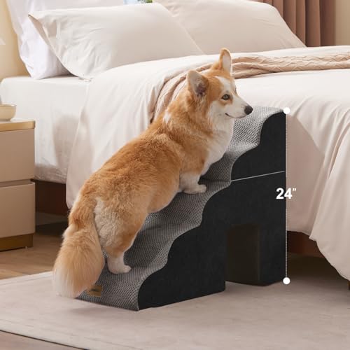 Image of ZOMISIA Dog Ramp for Large Dogs - 24 inch H 5 Steps Pet Stairs for High Bed with Tunnel 2 in 1 with Zippers Suitable, Indoor Cat Ladders with Non-Slip Bottom, Black
