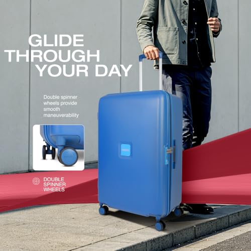 Image of American Tourister Zenrix | Check-in Trolley Bag (67 cm) | 360 8 Wheel Travel Luggage | Hard Case Polycarbonate Suitcase | Recessed TSA Lock | Deep Blue & Light Blue