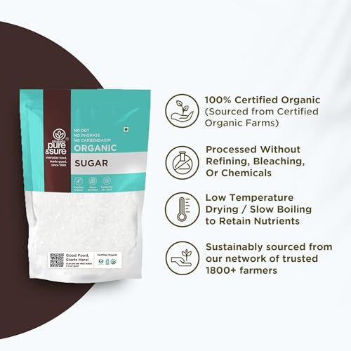 Image of Pure & Sure Organic Sugar (Chini) 1Kg | 100% White Sugar Organically Processed from Quality Sugarcanes | Chemical Free & Sulphur Free