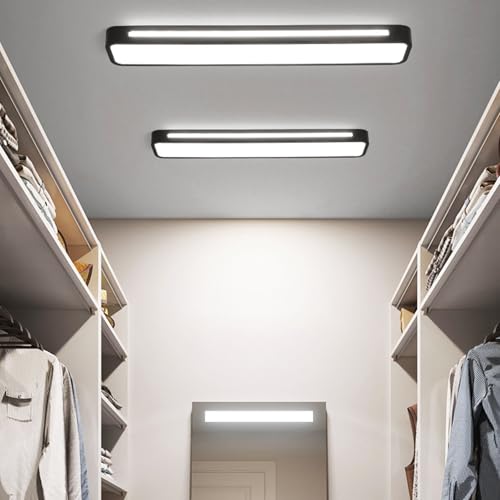Plafon LED Techo Moderno Interior Lámpara de Techo 3 Temperatura de Color 2700K/4500K/6500K Lámpara Techo Ultradelgado Rectangular Para Sala de Estar Dormitorio Balcón (Negro-Luz Blanca,48cm)