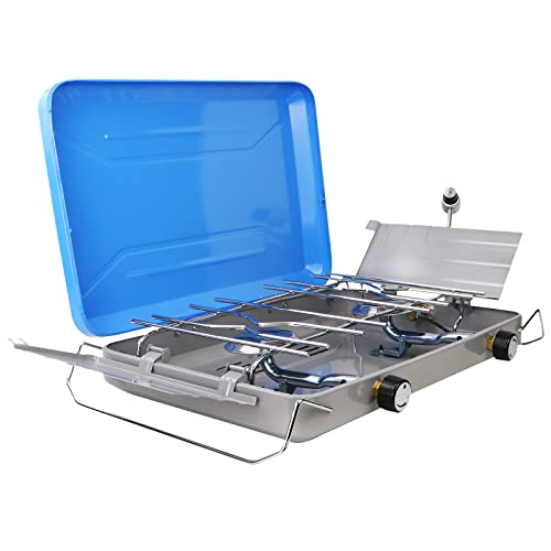 VT-101 2 Burner Portable Propane Gas Classic Camping Stove Grill, 20000 Btu Outdoor Portable Burner, Light Blue - Thumbnail 6