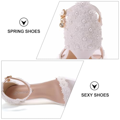 Chaussures de cérémonie raffinées blanches en dentelle romantique - 6