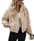 Vipwest Women's Faux Fur Cropped Coat Fall Full Length Sleeve Zip Up Hoodie Soft Fuzzy Fleece Jacket (Apricot, Large)