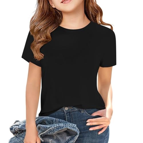 Girls Short Sleeve T Shirts Kids Summer Crewneck Tops Toddler Girls Basic Tees 3-14 Years