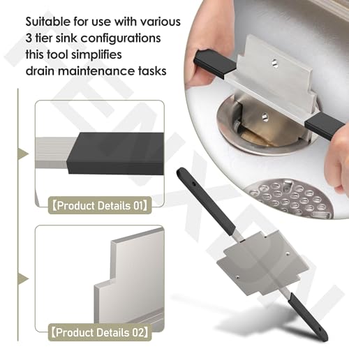 Heavy Duty Waste Drain Tool for 3 Tier Commercial Sinks - Twist and Lever Drain Wrench, Sink Drain Removal Tool, Plug Twist Plumbing Tool for Kitchens