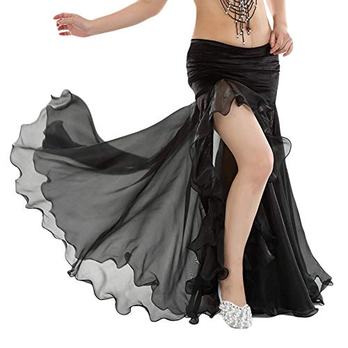 Jupe Costume De Danse du Ventre Femmes Fente Longue Jupe Professionnelle Moderne Danse Costume sans Ceinture Noir Taille Unique Cover