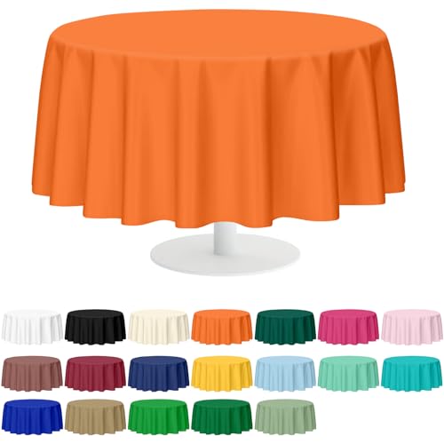 Image of Mulbozy 2 Pcs Orange Round Plastic Tablecloth Disposable,84 inch