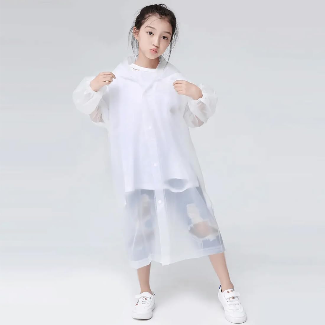BCBF 1 Piezas Chubasquero Niño, Poncho De Lluvia Impermeable para Niños, Poncho De Lluvia,Impermeable,Reutilizable,Chubasquero para Bicicleta,Senderismo,Ciclismo Y Viajes,para Altura 1-1,5 M (Blanco)