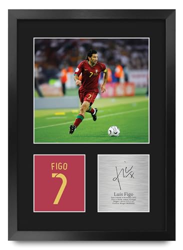 HWC Trading Luis Figo Portugal Gifts Printed Signed Autograph Picture for Soccer Fans and Supporters - 16" x 12" Portrait Framed
