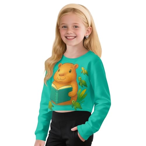 Girls Crop Tops Long Sleeve Shirts Cute Casual Cropped Sweatshirt for School Teens Kids Fall Pullover Size 5-144