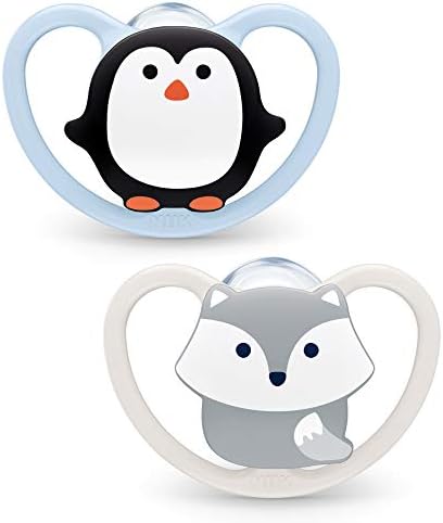 NUK Space Night & Day Baby Dummies | 18-36 Months | Glow-in-the-Dark Soothers with Extra Ventilation | BPA-Free Silicone | Blue | 4 Count