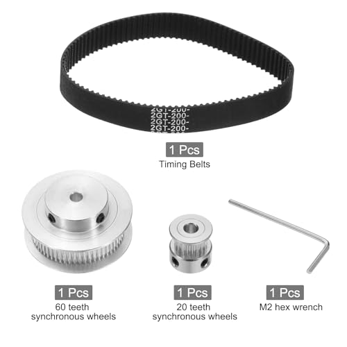 QUARKZMAN GT-2 Synchronrad 20&60 Zähne 5mm Bohrung Aluminiumlegierung Zahnriemenscheibe mit 1 Stück Länge 200mm Breite 10mm Riemen für 3D-Drucker CNC-Maschine (20-60T-5B-10)