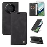 Beajew Cover per Huawei Mate 60 Pro/Mate 60 Pro Plus, [2X Vetro Temperato]Premium PU Pelle Portafoglio Libretto Flip Protettiva Antiurto Custodia,[Slot Schede][Chiusura Magnetica]-Nero